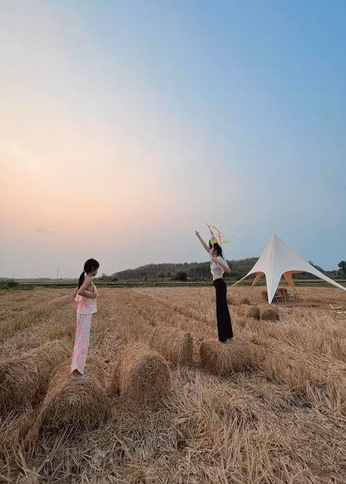 “Mẹ, con gái và con diều, trầy trật cả buổi chiều chạy đủ kiểu vẫn không chịu bay”, Hà Tăng viết.