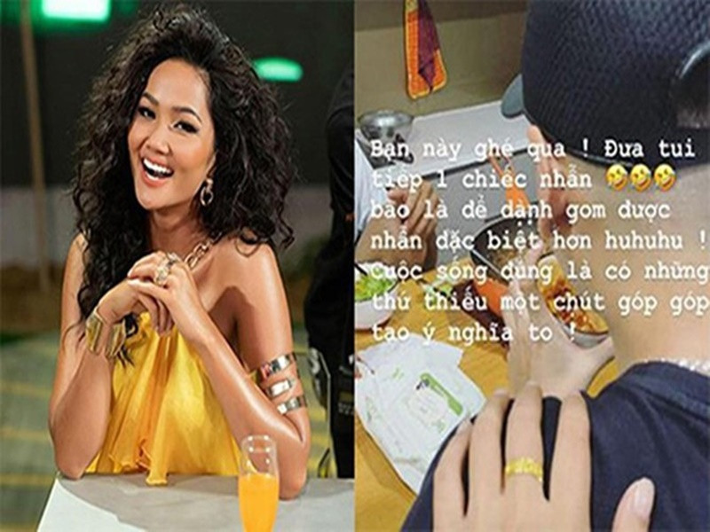 H’hen Niê cho biết, bạn trai không phải là đại gia. “Anh ấy không có khả năng mua và chi trả những món có giá trị cao, xa xỉ. Anh ấy sẽ quan sát tôi thiếu gì, anh ấy sẽ mua cái đó”, cô tiết lộ. Trong ảnh, H’hen Niê khoe được người yêu tặng nhẫn vàng. Ảnh: FBNV