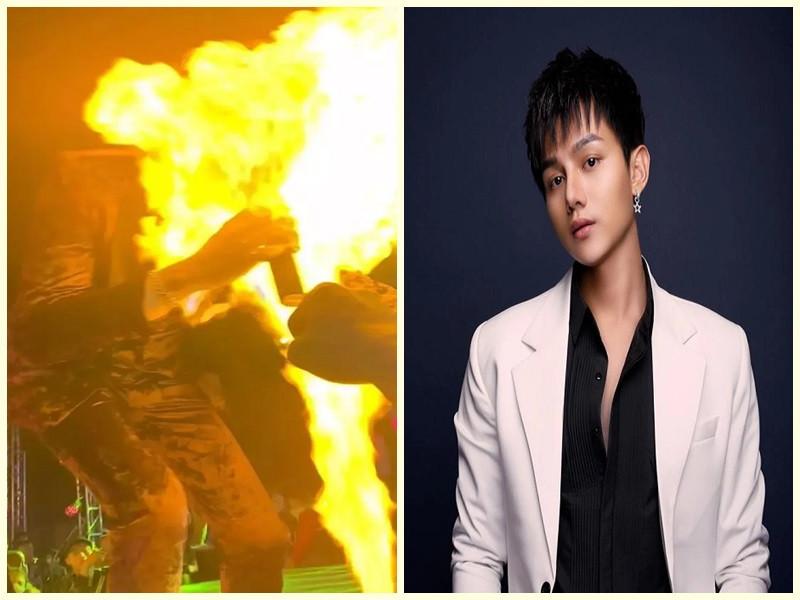 Tháng 5/2022, khi đang hát và tiến đến gần phần rìa sân khấu để giao lưu với người hâm mộ, Phan Duy Anh bị ngọn lửa phụt thẳng vào mặt. Sau sự cố, trên trang cá nhân, nam ca sĩ cho biết, sức khỏe của anh hiện đã ổn định. Tuy nhiên, Phan Duy Anh vẫn phải đi bệnh viện khám mắt. Ảnh: Saostar