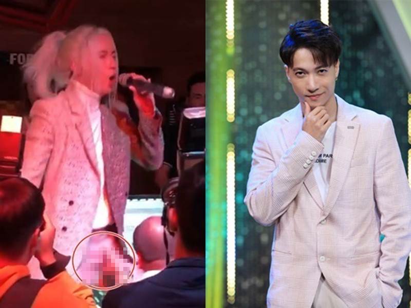 Trong lúc S.T biểu diễn vào tối ngày 31/10/2019, một khán giả nam tiến tới gần và động chạm vào chỗ kín của nam ca sĩ. S.T giật mình rồi nhanh chóng lùi lại. Ảnh: Vietnamnet