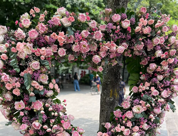 Nhiều loại hoa được kết hợp với sen như cúc, baby, lan tường, salem… cùng khoe sắc làm dịu bớt cái nắng nóng mùa hè của Hà Nội.