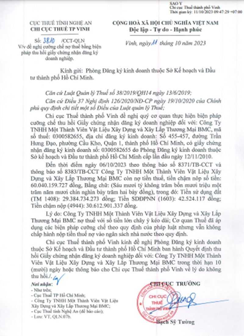 Ai đứng sau công ty BMC chây ì nợ thuế 60 tỷ? Ai dung sau cong ty BMC chay i no thue 60 ty?