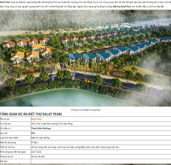 Dù vậy, trên các trang mạng xuất hiện quảng cáo rầm rộ, mời chào mua đất nền gắn với tên dự án “Khu biệt thự nghỉ dưỡng Đà Lạt Pearl" tại xã Tru Tra. (Ảnh: Chụp màn hình).