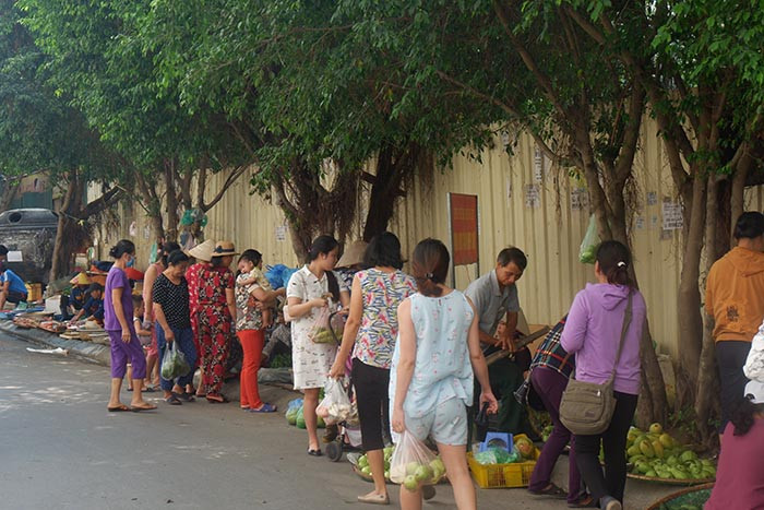 Được biết, những người bán hàng tại "chợ cóc" này từ khắp nơi đổ về. Mỗi người một cát cứ 1 góc, chợ bán đủ thứ từ rau củ quả, thịt lợn, thịt gà, cá tôm... giờ tan tầm, khu vực này nhốn nháo ảnh hưởng giao thông, làm xấu đi bộ mặt đô thị.