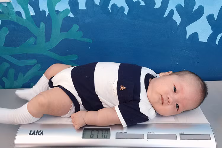 Nữ diễn viên phim “Nhật kí Vàng Anh” khoe ảnh con trai nặng 6,77 kg cùng dòng chú thích: “Mặt ngây ngây như củ khoai tây” khi bé được 2 tháng 5 ngày tuổi. 