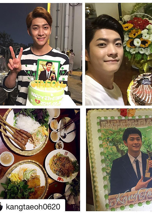 Trước tình cảm của fans và ê-kíp phim “Tuổi thanh xuân”, Kang Tae Oh bày tỏ rằng anh rất cám ơn mọi người vì quà tặng và bữa tiệc. (Ảnh: linhsu06) 