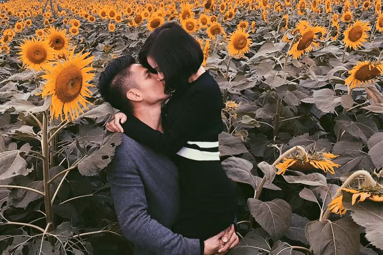 Hai vợ chồng từng “gây sốt” khi chia sẻ nụ hôn đầy ngọt ngào giữa bối cảnh là cánh đồng hoa hướng dương tuyệt đẹp.