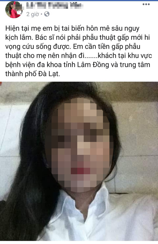 Mot co gai nghi bi hack nick, rao ban than lay tien chua benh cho me