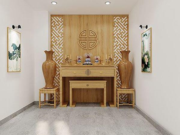 Phòng thờ nhỏ với không gian yên tĩnh, trang nghiêm.