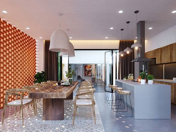 Các vật dụng đều tinh tế kể cả tường gỗ giả gạch.