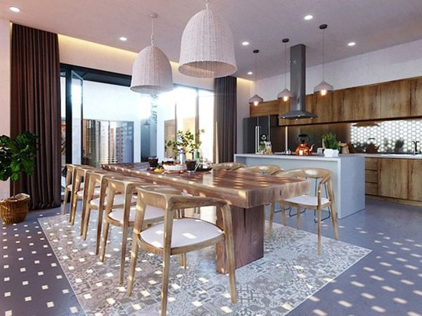 Ánh sáng cùng hoa văn gỗ khiến ngôi nhà lung linh.