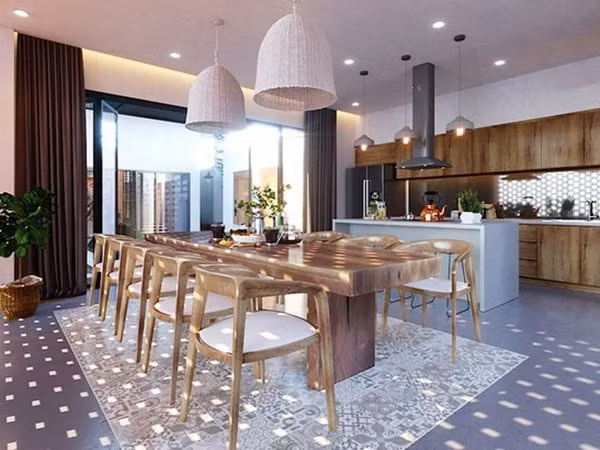 Ánh sáng cùng hoa văn gỗ khiến ngôi nhà lung linh.