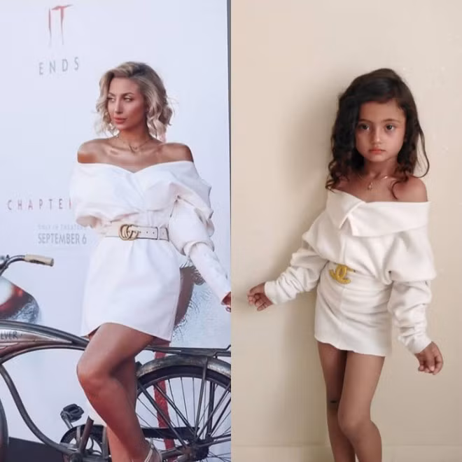 Cô bé có phong cách thời trang khá phong phú. Nhóc tỳ đến từ Thổ Nhĩ Kỳ trông như tiểu thư khi mặc áo trắng tay bồng kiêu kỳ cùng chân váy chữ A.