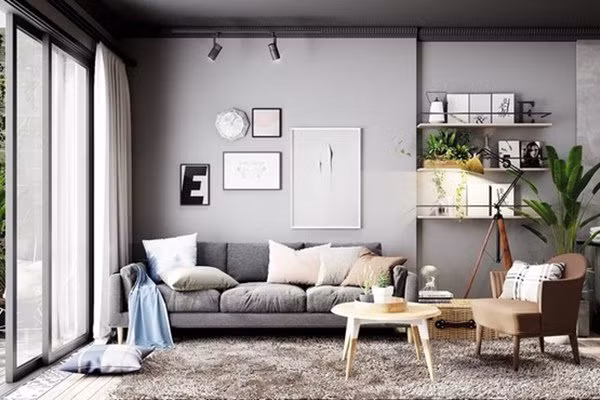 Can ho mau xam chu dao van sang trong, noi bat am cung