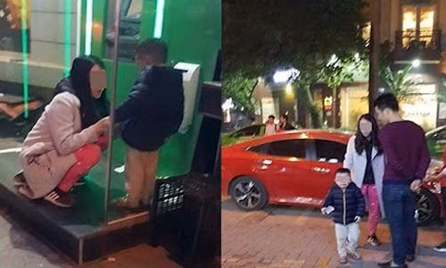 Phia sau chuyen me bo con 3 tuoi o cay ATM trong tiet troi lanh gia