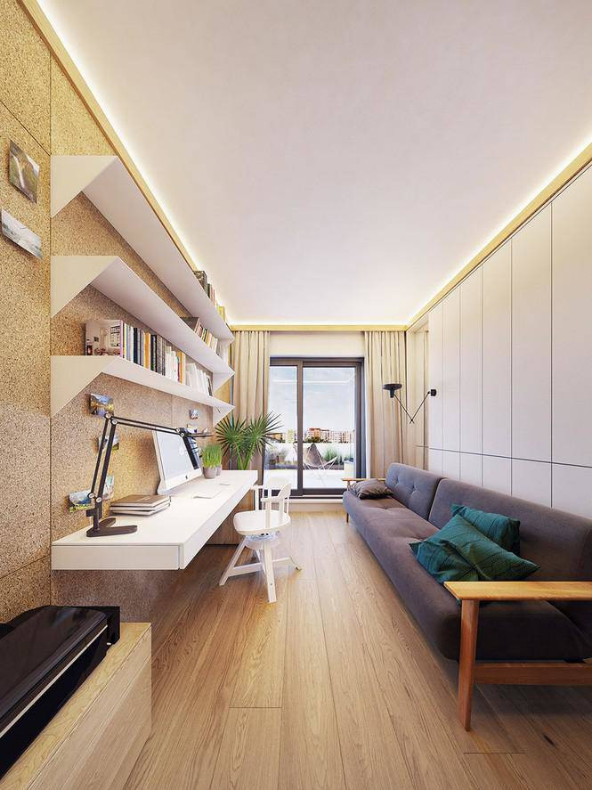 Vì bị hạn chế về diện tích nên phòng làm việc ít dùng màu sắc nổi bật để trang trí hơn.