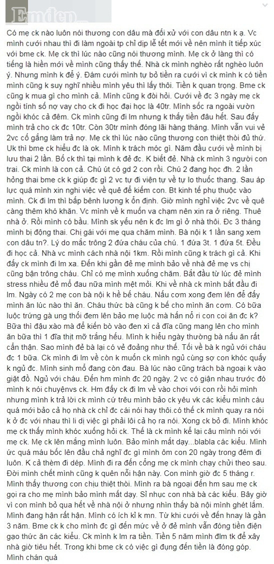 Me chong luon mieng bao thuong con dau nhung lai lam dieu nay