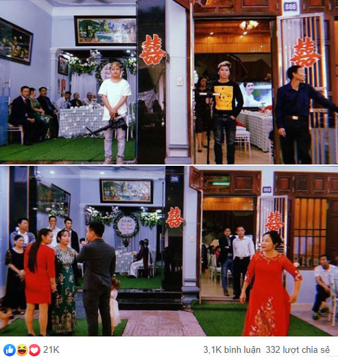 Dam cuoi sat vach, co dau buoc mot buoc da ve duoc nha ngoai