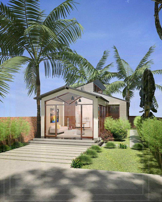 Kiểu nhà nông thôn bình dị, với khoảng xanh sân vườn thoáng mát.