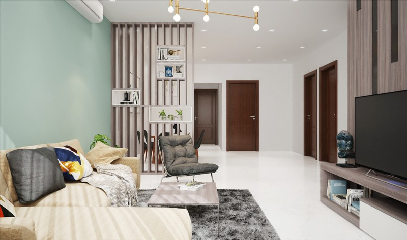 Một phòng khách xinh xắn đặt cạnh lối vào để cô gái có thể mời bạn bè về chơi.