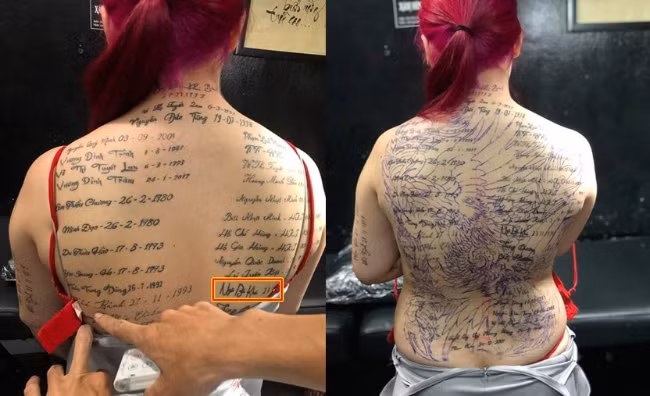 Co gai bi che giong bia tuong niem vi xam loat ten ca si len lung