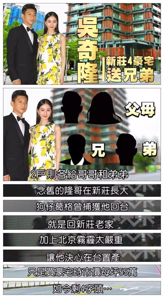 Trang QQ đưa tin, để chuẩn bị chào đón sự kiện này, Ngô Kỳ Long đã không tiếc tay chi tiền mua sắm nhà cửa, thậm chí, biến 4 căn hộ đắt tiền trở thành nhà trẻ cao cấp, bảo vệ sự riêng tư cho bà xã xinh đẹp và con của họ. Theo nguồn tin từ báo Đài Loan, từ năm 2017, Ngô Kỳ Long đã chi 41 triệu tệ (tương đương bần 145 tỷ đồng) mua 4 căn hộ sang trọng tại khu trung tâm Tân Trang Phó Đô. 4 căn hộ này thuộc 4 tầng lầu, chiếm diện tích 260 mét vuông. Với trị giá mỗi căn khoảng hơn 10 triệu tệ của Ngô Kỳ Long, truyền thông Đài Loan gọi đây là nhà trẻ cao cấp. Hai vợ chồng sẽ ở 1 căn hộ, 3 căn hộ còn lại dành cho mẹ và anh em trong nhà, tạo môi trường tốt nhất để Lưu Thi Thi dưỡng thai và chăm sóc con.