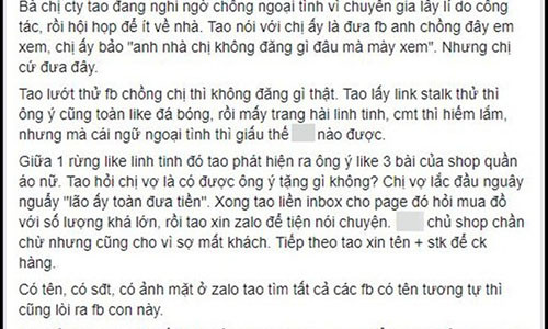 Phat hien chong ngoai tinh voi chu shop quan ao nho nut like dao