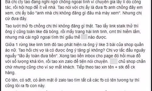 Phat hien chong ngoai tinh voi chu shop quan ao nho nut like dao