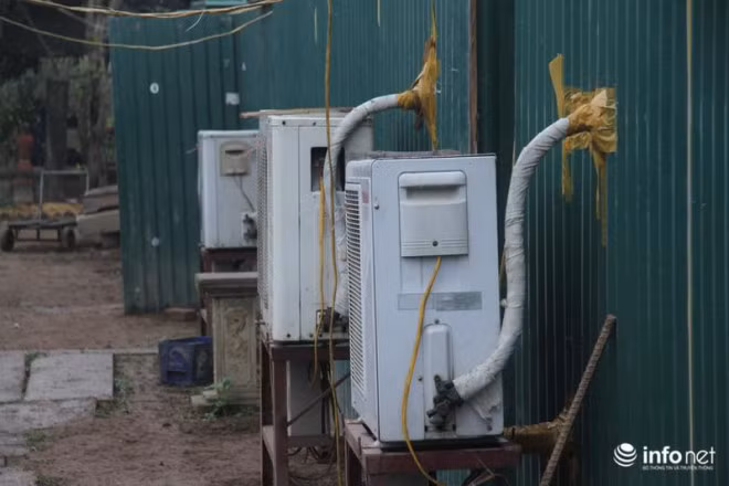 Để giữ cho hoa ra đúng vụ, gia đình ông Hàm phải quây tôn mái xung quanh vườn đào và cho điều hòa phục vụ chúng để đảm bảo nhiệt độ cho cây luôn ở mức ổn định.