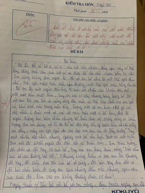 Bai van ta bo duoc co giao cham 9,5 diem khien CDM bat khoc