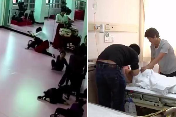 Chan thuong trong luc luyen uon deo, be gai liet nua nguoi