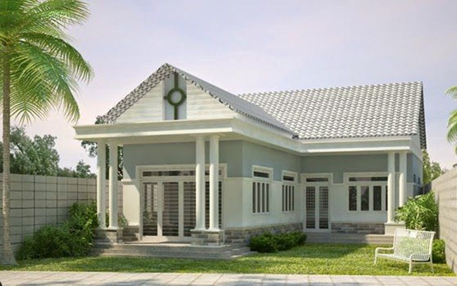 Với khoảng sân vườn rộng phía trước và phong cánh hiện đại, mẫu nhà cấp 4 này ấn tượng cho người nhìn.