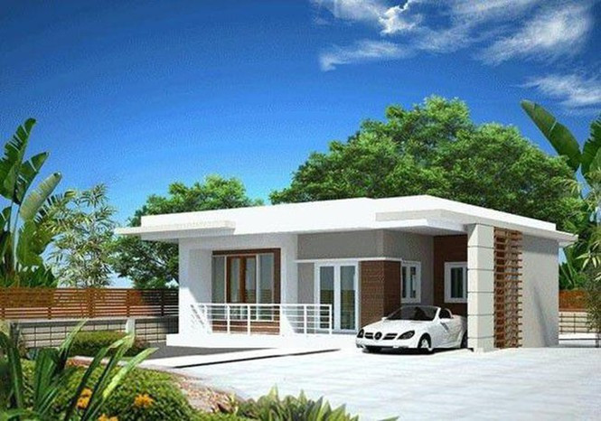 Mẫu nhà cấp 4 mái bằng có thiết kế chứ L. Nó sẽ giúp tiết kiệm chi phí và tận dụng tối đa không gian.