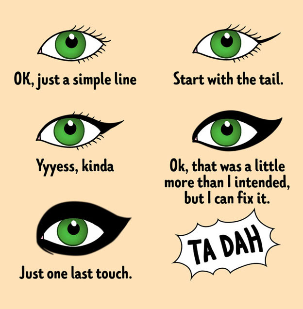 Cứ “cố” chỉnh chỉnh tô tô đường kẻ mắt cho đến khi nó đen xì từ lúc nào.