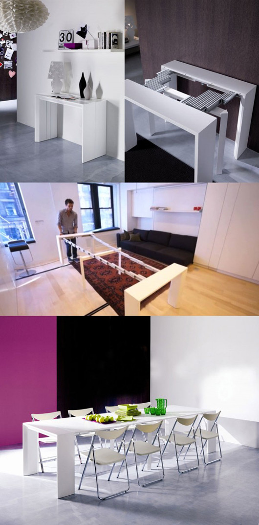 Từ một chiếc bàn uống nước, sau vài thao tác đã dài ra gấp đôi, trở thành một chiếc bàn ăn hiện đại. Mở rộng diện tích chiều dài của bàn cũng đồng nghĩa với việc bày thêm nhiều món ăn, nhiều người cùng ngồi thưởng thức bữa ăn hơn.