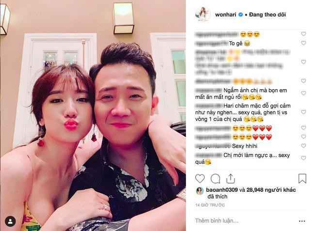 Hari Won dinh nghi van bom nguc khi khoe vong 1 