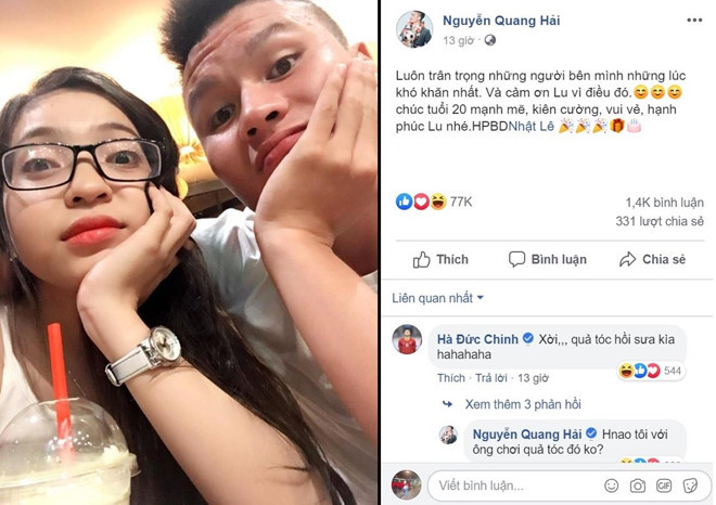 Quang Hai gui loi chuc ngot ngao nhan sinh nhat 20 tuoi cua ban gai