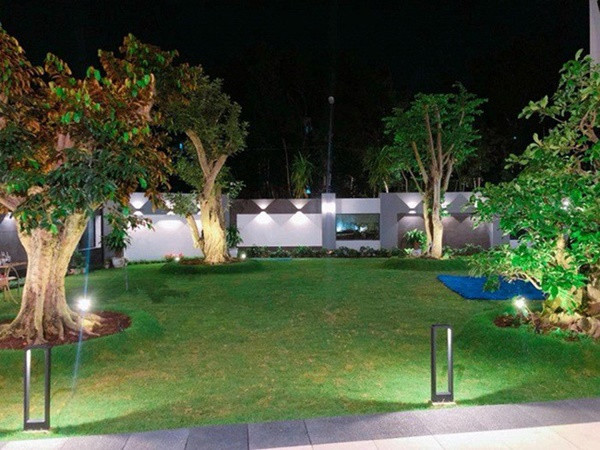 Quốc Trường khá yêu thiên nhiên nên đã thiết kế khéo léo để có thể tạo bãi cỏ xanh mượt cho những giây phút thư giãn của mình và ba mẹ.