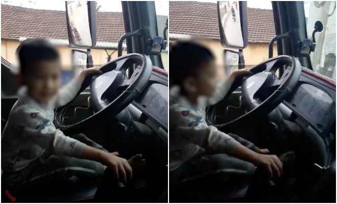 Su that sung so canh be trai lai xe tai bang bang tren duong