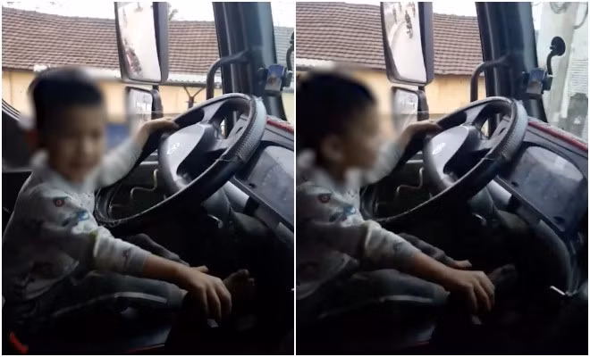 Su that sung so canh be trai lai xe tai bang bang tren duong