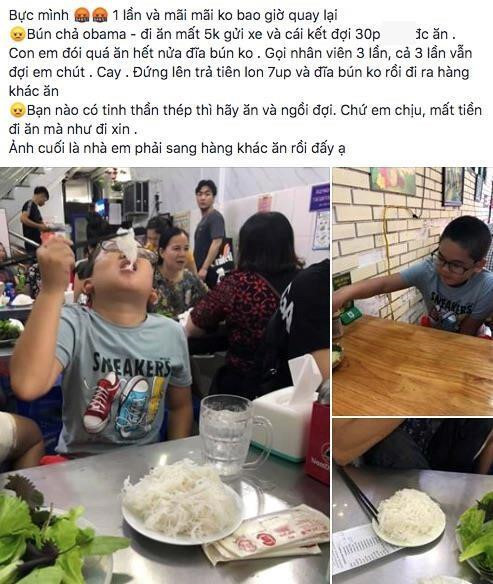 Quán bún chả bị tố xem thường, bắt khách chờ tới 30 phút vẫn phải ra về. Ảnh chụp màn hình.