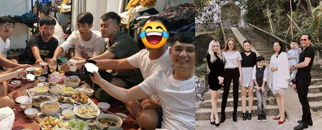 Gia đình của cặp sao trẻ cũng được cho là khá thân thiết. Trong một buổi tiệc đơn giản tại nhà riêng, ngồi cạnh bố Sơn Tùng (ngoài cùng phía phải ảnh 1) là một người đàn ông giấu mặt. Dựa vào kiểu tóc và vóc dáng, nhiều người cho rằng đây là chính là bố của Thiều Bảo Trâm (ngoài cùng ảnh 2).