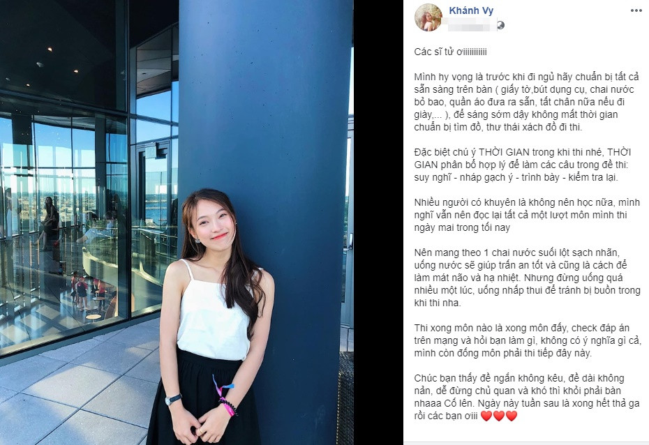 Khánh Vy bật mí kinh nghiệm giúp các sĩ tử có một kỳ thi tốt, góp phần mở đầu tin hot girl - hot boy Việt hôm nay.