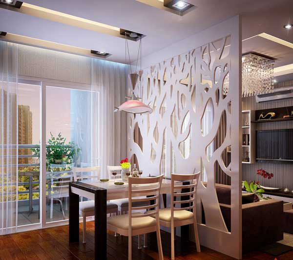 3. Thiết kế vách ngăn phòng khách và bếp bằng nhựa Giá thành rẻ, khả năng chống nước tốt, gọn nhẹ và dễ dàng thi công, nhựa cũng được sử dụng như một chất liệu dùng để trang trí nhà cửa nói chung và thiết kế vách ngăn phòng khách nói riêng. Với khả năng biến hóa đa dạng, chắc hẳn chất liệu này sẽ không làm bạn thất vọng nếu muốn làm mới ngôi nhà của mình trở nên phong cách, độc đáo hơn.