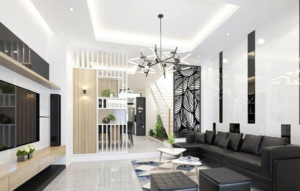 4. Thiết kế vách ngăn phòng khách kết hợp nhiều chất liệu. Khi gặp “bài toán” định hướng ngôi nhà theo phong cách độc, lạ, các nhà thiết kế nội thất đã cho ra đời sự kết hợp hoàn hảo giữa hai cho đến ba chất liệu trên cùng một bức vách.