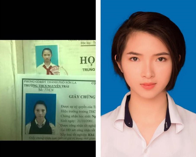 Ảnh thẻ bây giờ trông khác "một trời một vực" so với ngày xưa là chuyện không của riêng ai. Sự "lột xác" từ kiểu tóc đến đường nét trên gương mặt của cô gái này khiến nhiều dân mạng cứ ngỡ 2 người khác nhau. Ảnh: Ngọc Ếch.