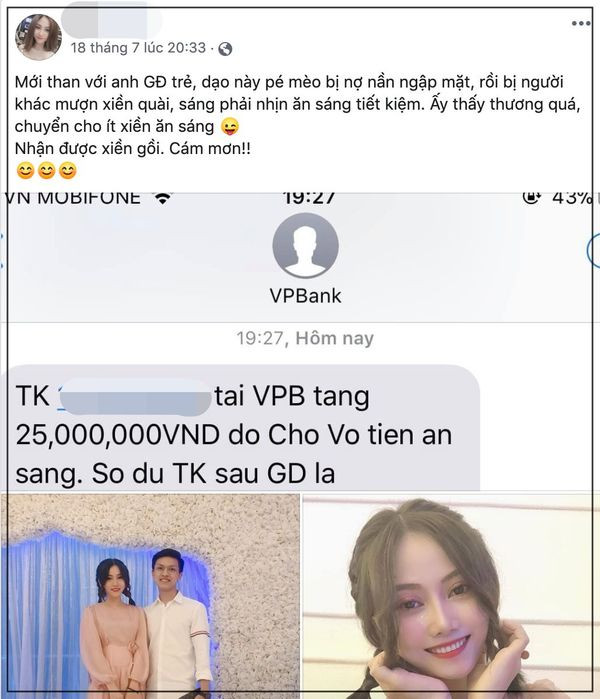 Gai xinh duoc ban trai chuyen 25 trieu an sang buc xuc tren FB