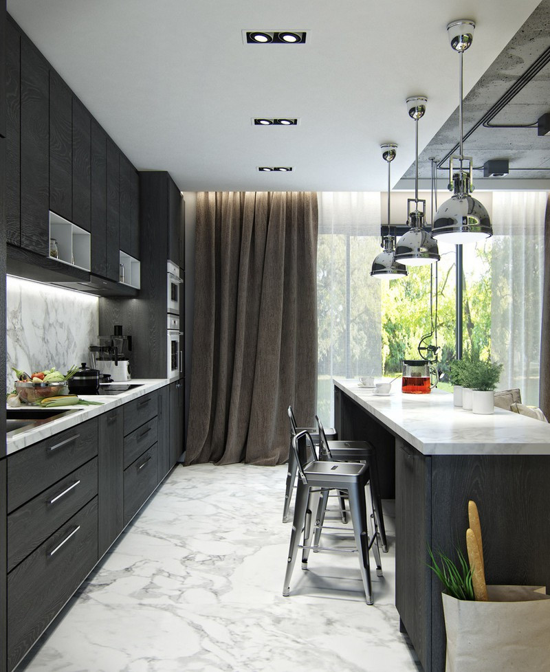 Trong không gian có phần hơi hạn chế, rèm cửa màu tối thực sự là một bất ngờ mang đến vẻ ấm cúng vào ban đêm.