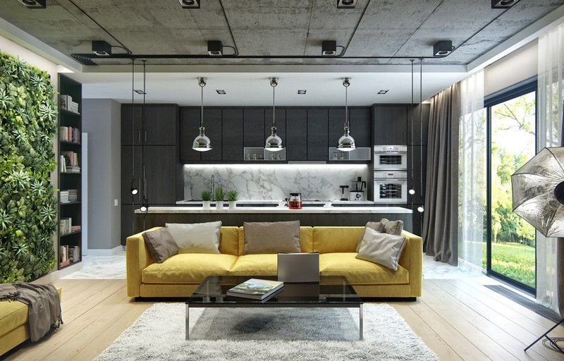 Chiem nguong can ho dep noi bat voi buc tuong bang cay xanh