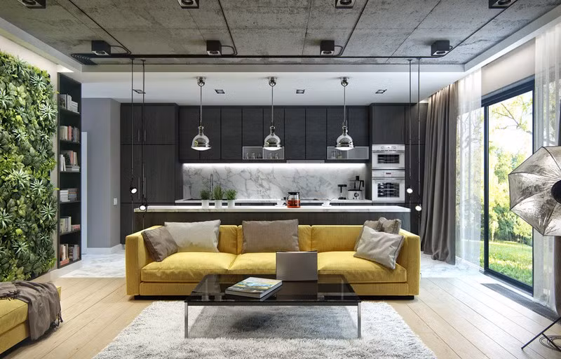 Chiem nguong can ho dep noi bat voi buc tuong bang cay xanh